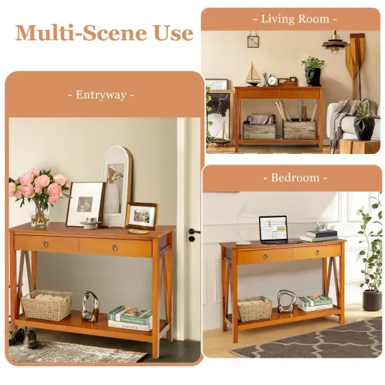 Console Table with Drawer Storage Shelf for Entryway Hallway Cherry {3}