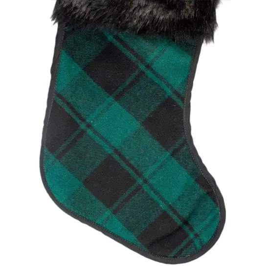Northlight 19" Green and Black Plaid Christmas Stocking with Faux Fur {4}
