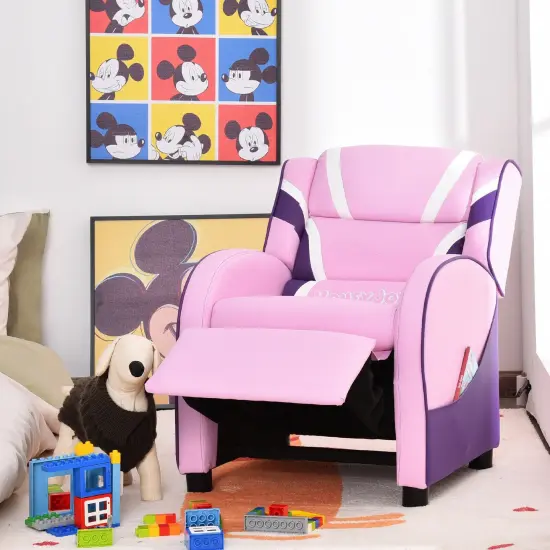Kids Adjustable Recliner Chair with 2 Side Storage Pockets Ideal for Children Room or Home Theater Pink {2}