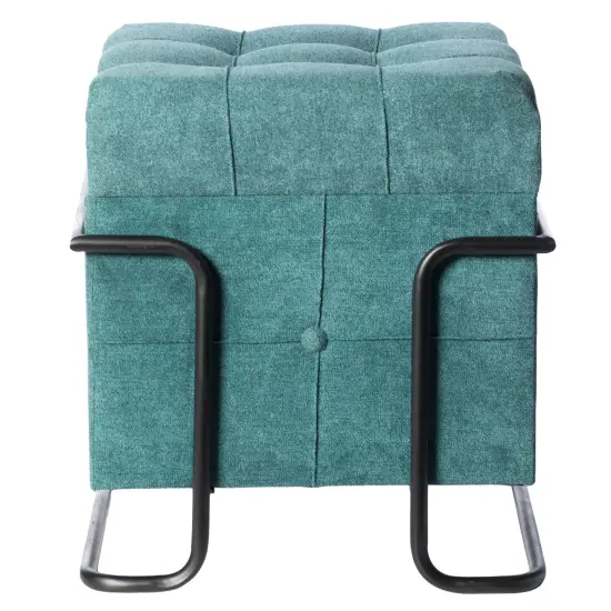 Square Fabric Storage Ottoman with Black Metal Frame Blue {5}