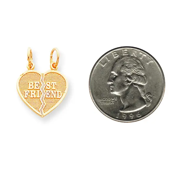10K Two Tone Gold Best Friend Breakable Heart Charm Jewerly 22mm x 16mm {2}