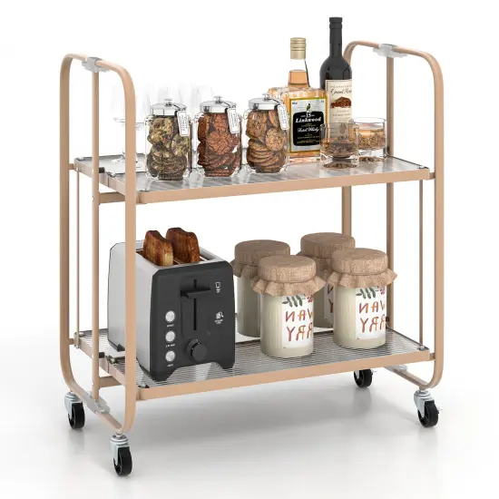2-Tier Mobile Serving Cart with Tempered Glass Shelf-Golden {4}