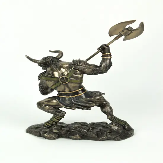 Greek Mythology Battle Ready Minotaur Bull / Man Bronzed Finish Statue {5}