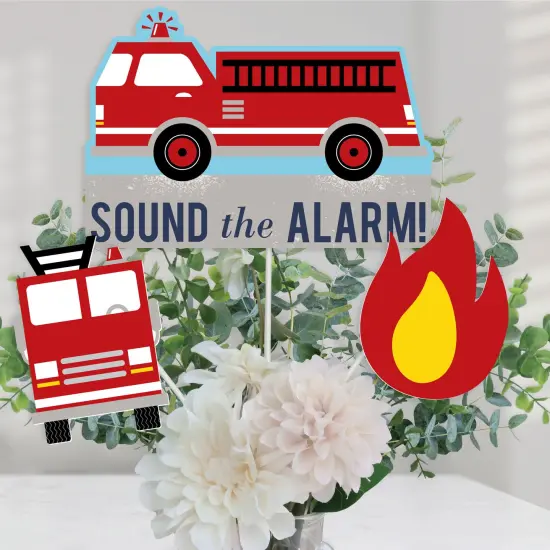 Big Dot of Happiness Fired Up Fire Truck - Firefighter Firetruck Baby Shower or Birthday Party Centerpiece Sticks - Table Toppers - Set of 15 {1}