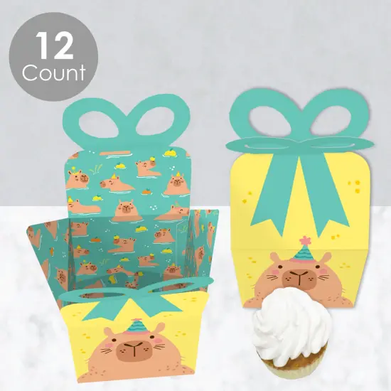 Big Dot of Happiness Capy Birthday - Square Favor Gift Boxes - Capybara Party Bow Boxes - Set of 12 {4}