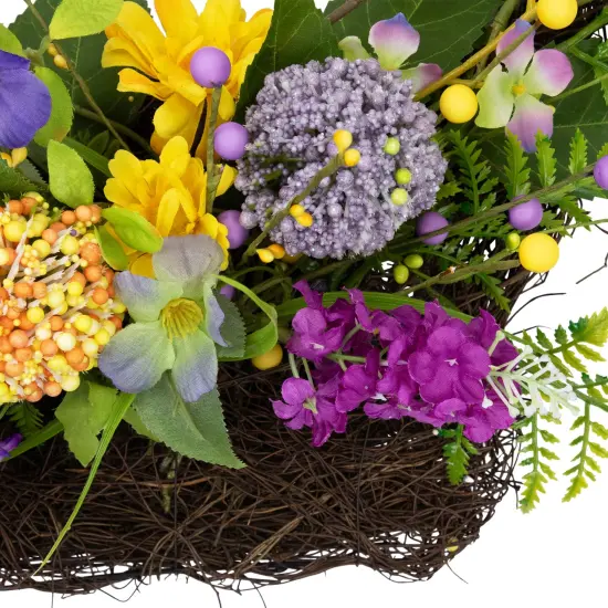 Northlight Mixed Wild Flower and Foliage Hanging Spring Wall Basket - 16" Yellow {7}