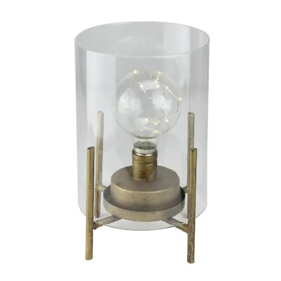 Melrose 10&rdquo; Glass Hurricane Cylinder Lantern with LED Fairy Light Bulb Clear {1}