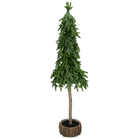 Northlight Downswept Iced Artificial Christmas Tree Wood Base - 29.5" - Unlit Green {1}