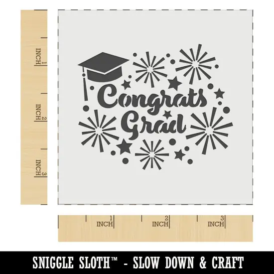 Congrats Grad Graduate Graduation Cap Fireworks Stars Wall Cookie DIY Craft Reusable Stencil {5}
