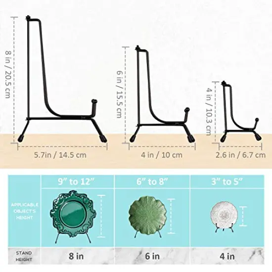 Mocoosy 4 Pack 8 Inch Improved Anti-Slip Plate Stands for Display, Plate Holder Display Stand, Picture Frame Holder Stand, Black Iron Easel Stands for Photo, Decorative Plate, Tablets and Tabletop Art {2}