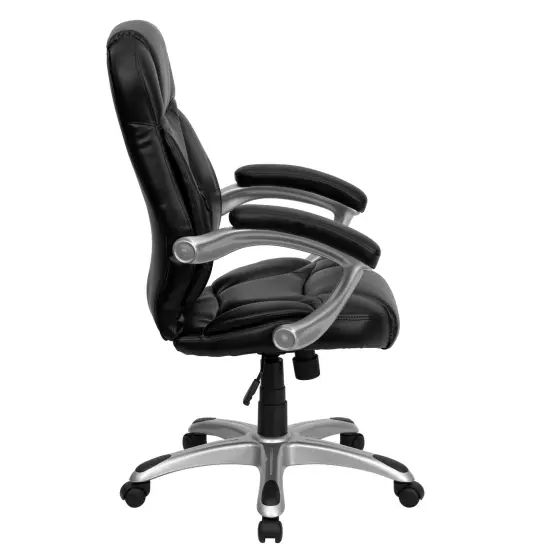 Emma and Oliver High Back Executive Ergonomic Office Chair with Silver Nylon Base and Arms Navy Blue Microfiber {9}