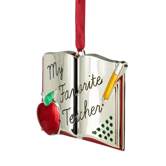 Northlight 3.25" Red Silver-Plated Favorite Teacher Christmas Ornament with European Crystals {4}