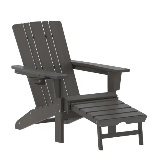 Merrick Lane Ridley HDPE Adirondack Chair with Cup Holder and Pull Out Ottoman, All-Weather HDPE Indoor/Outdoor Lounge Chair Red {6}