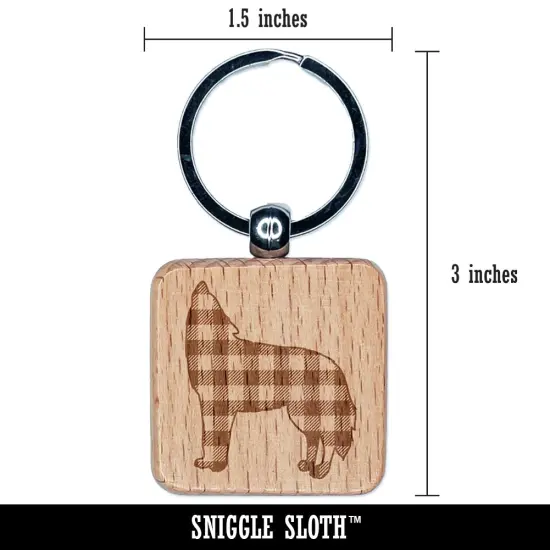 Plaid Howling Wolf Buffalo Print Engraved Wood Square Keychain Tag Charm {2}