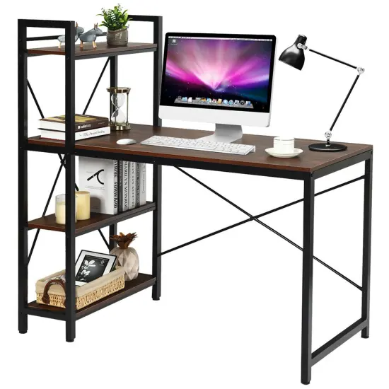 Costway 47.5'' Compact Computer Desk With 4-Tier Storage Bookshelves for Home Office {7}