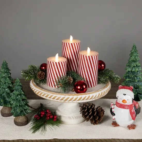 Northlight LED Flickering Flameless Candy Cane Striped Christmas Wax Pillar Candles - 6" - Set of 3 Red {3}