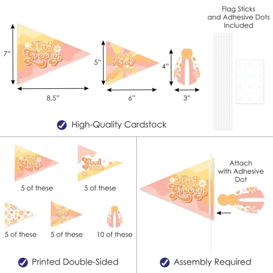 Big Dot of Happiness Stay Groovy - Triangle Boho Hippie Party Photo Props - Pennant Flag Centerpieces - Set of 20 {3}