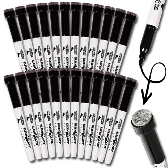 Dry Erase Student Markers with Erasers, Fine Point, Black, Pack of 24 {3}