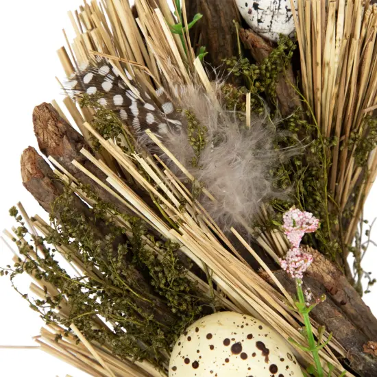 Northlight Speckled Eggs and Feathers Artificial Easter Wreath - 14" Brown {5}