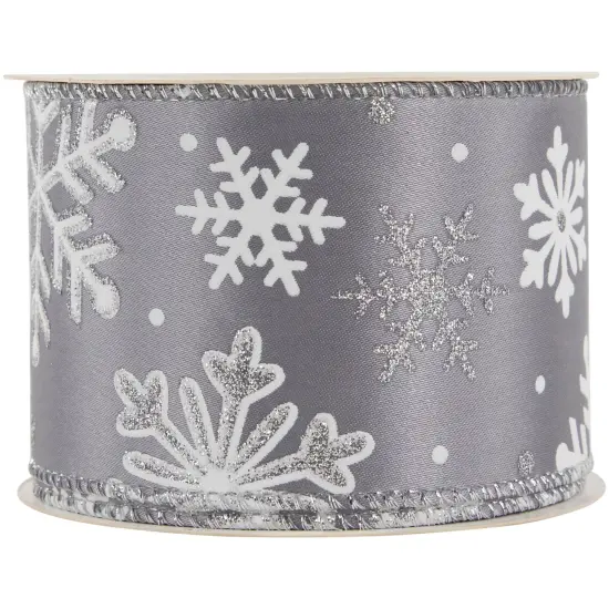 Northlight Gray and White Shimmering Snowflakes Wired Craft Christmas Ribbon 2.5" x 10 Yards {5}