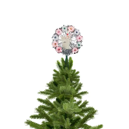 Northlight 7.5" Pre-Lit Silver Tinsel Wreath with Angel Christmas Tree Topper - Multi Lights {5}