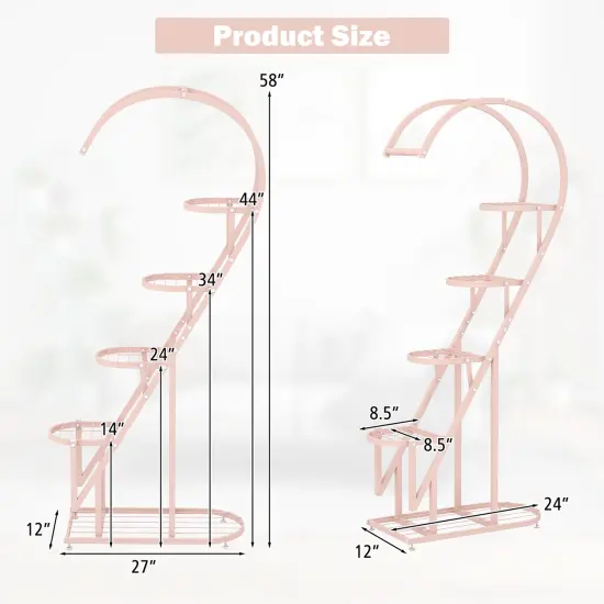 5 Tier Metal Plant Stand With Hanging Hook For Multiple Plants Pink {4}