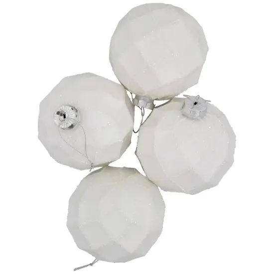 Northlight Glittered Christmas Glass Ball Ornaments - 3.75" (95mm) - White - 4ct {5}