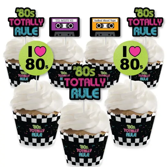 Big Dot of Happiness 80's Retro - Cupcake Decoration - Totally 1980s Party Cupcake Wrappers and Treat Picks Kit - Set of 24 {1}