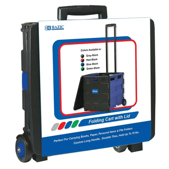 Folding Cart on Wheels w/Lid Cover, 16" x 18" x 15", Black/Blue {1}