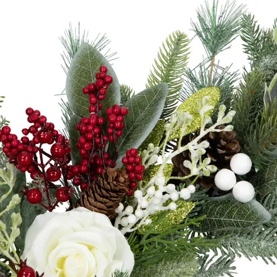 Northlight Real Touch&trade;️ Mixed Foliage and Roses Artificial Christmas Wreath 30" - Unlit Green {7}