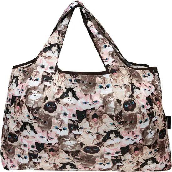 Wrapables Large Foldable Tote Nylon Reusable Grocery Bag, 3 Pack Kitties & Puppies {4}