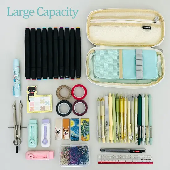 Wrapables Large Capacity Pencil Case, Expandable Pencil Pouch for Stationery Tools Aqua {6}