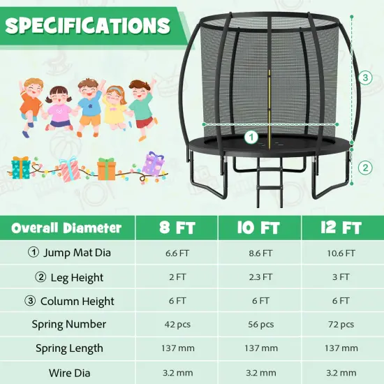 8 Feet ASTM Approved Recreational Trampoline with Ladder Black {3}