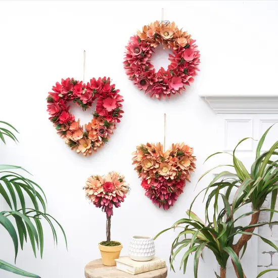14" Valentine's Day Floral Hanging Circular Wood Flower Petal Wreath {4}