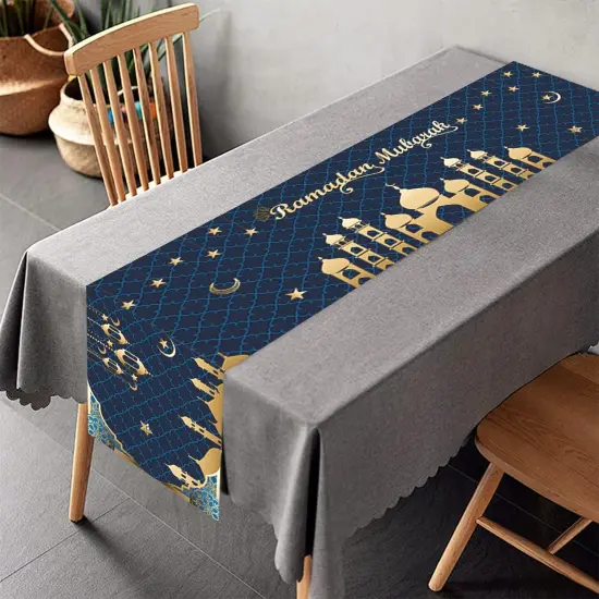 Table Runner Table Decorations - Ramadan Mosque Lantern Islamic Happy Ramadan Mubarak Party Supplies Decorations, 13.8x71 inches {1}