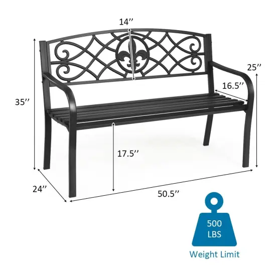 50 Inch Patio Heavy-Duty Metal Garden Bench {5}