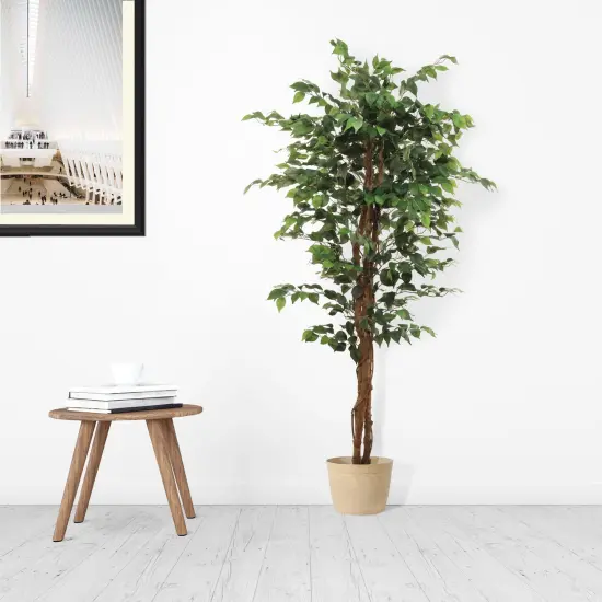 Stunning 6-Foot Artificial Ficus Tree with 1008 Lush Leaves - Elegant Home & Office Decor, Floral Home by Artificial Flowers {2}