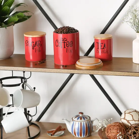 DII Red Coffee/Sugar/Tea Ceramic Canister (Set of 3) {5}
