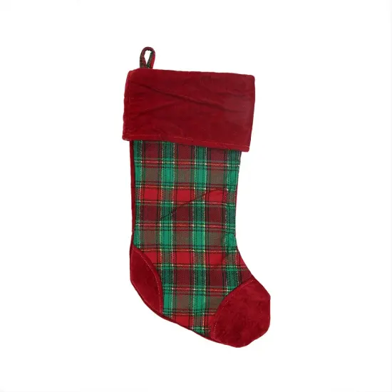 Northlight 19" Christmas Traditions Red, Green and GoldWoven Plaid and Velvet Stocking {1}