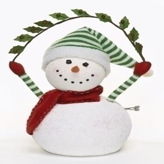 Roman 17" White and Green Animated and Musical Snowman Christmas Figurine {1}