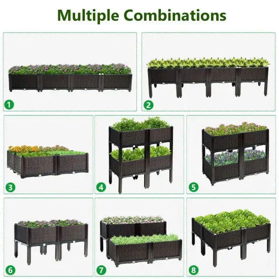 Set of 4 Elevated Flower Vegetable Herb Grow Planter Box Brown {3}