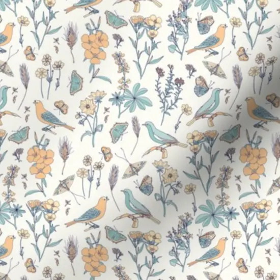 Various Fabrics by the Yard or Fat Quarter Delicate Flower Butterfly Birds Summer Floral Hand Painted Watercolor Romantic Custom Printed Fabric by Spoonflower {7}