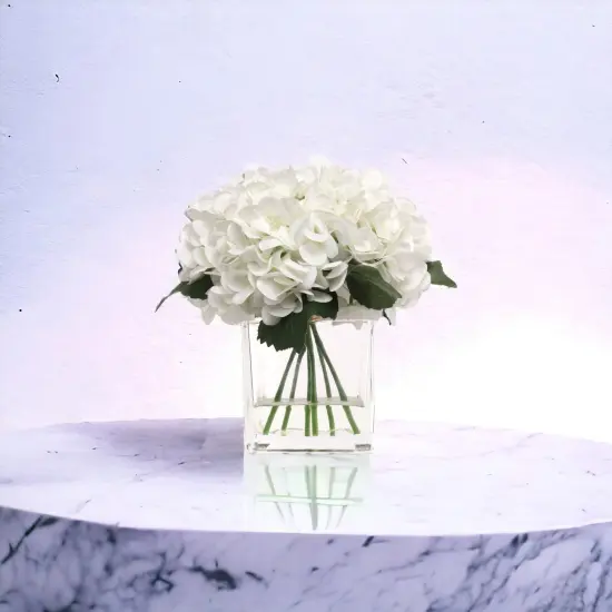 White Hydrangea Flowers in Glass Vase with Realistic Water Look - Lifelike Artificial Floral Arrangement for Home, Office & Event Decor - Floral Home by Artificial Flowers {3}