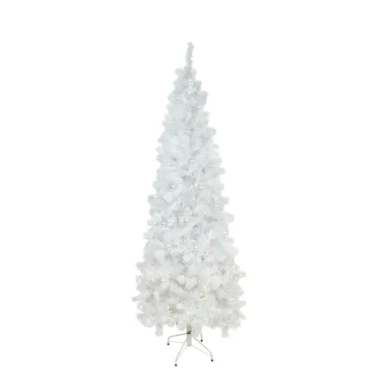 Northlight 7.5' Pre-Lit White Pencil Pine Artificial Christmas Tree - Warm White LED Lights {1}