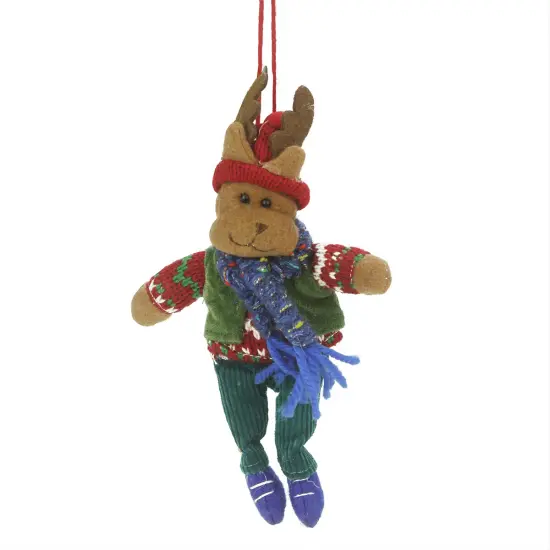 Midwest 7" Bohemian Holiday Plush Moose Boy with Dangling Legs Christmas Ornament Brown {1}