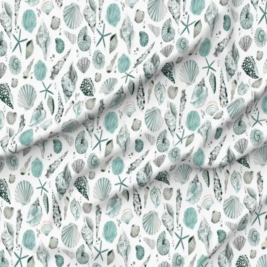 Various Fabrics by the Yard or Fat Quarter Blue Seashells Coastal Watercolor Under The Sea Ocean Beach Custom Printed Fabric by Spoonflower {6}