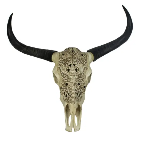 Kingston Living Bull Skull Wall Sculpture - 28" - Off White and Black {1}