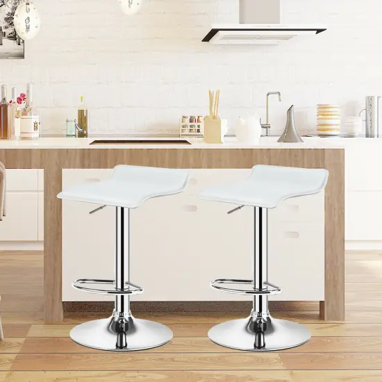 Set of 2 Modern Design Adjustable PU Leather Backless Bar Stools White {3}