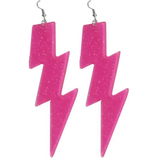 Womens Retro Pink Lightning Bolt Dangling Earrings Costume Accessory {1}