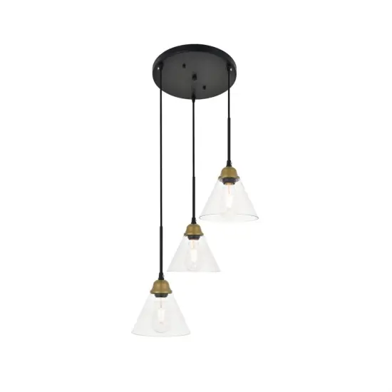 Histoire 3 light brass and black Pendant {1}
